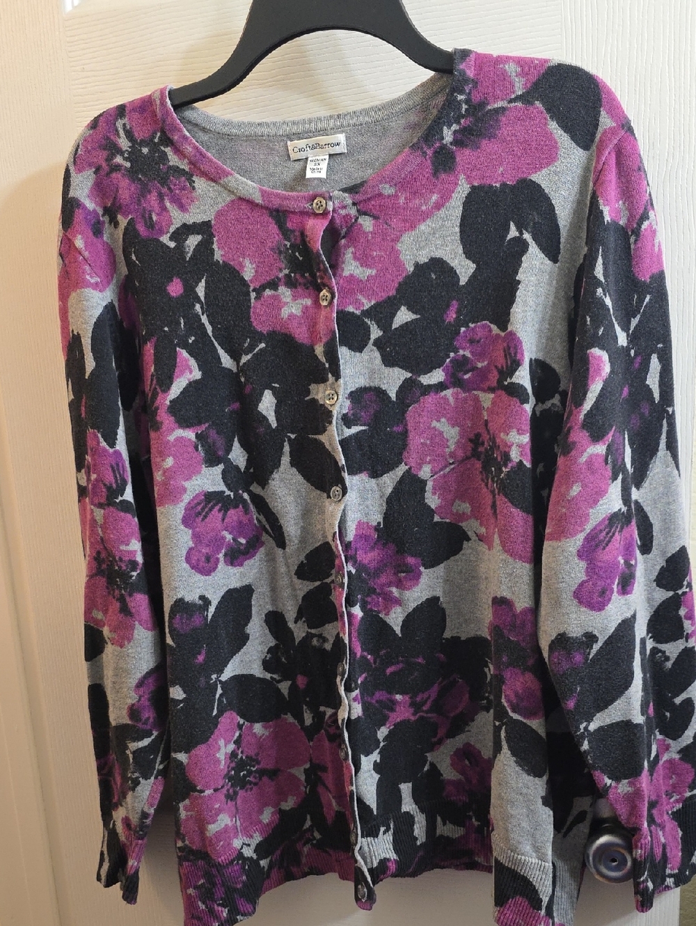 croft & barrow Gray Cardigan with Purple and Black Floral Print Size 3X